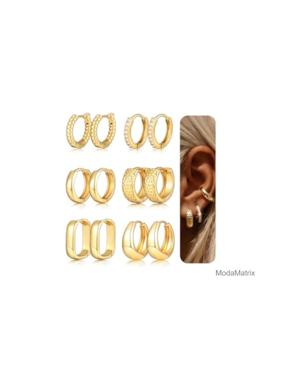 6 Pairs Chunky Gold Hoop Earrings Set Women Stacking Hip-Hop Jewelry Gift